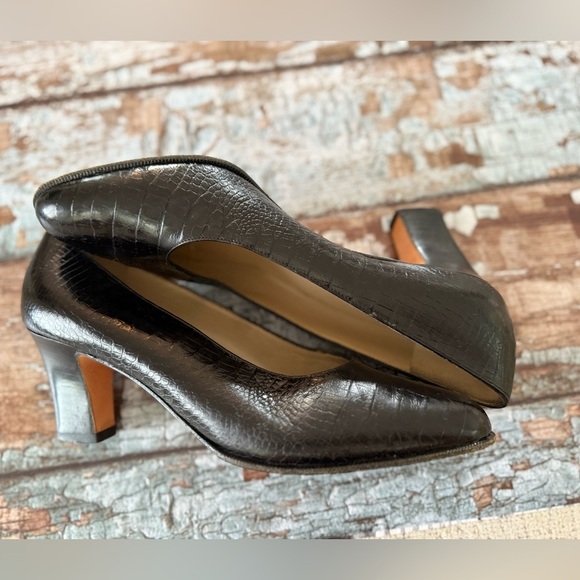 Salvatore Ferragamo Shoes - Salvatore Ferragamo Black Croc-Embossed heels